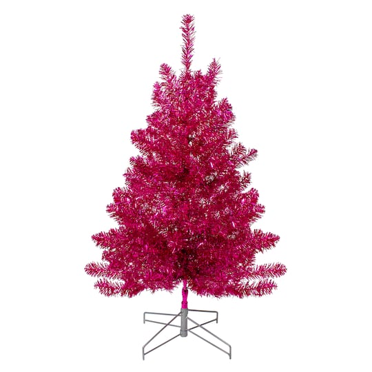 3ft. Unlit Metallic Pink Tinsel Artificial Christmas Tree